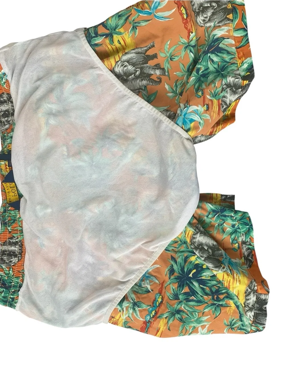Polo Ralph Lauren Elephant Tropical Print Swim Trunks Men’s L Orange Mesh Lined